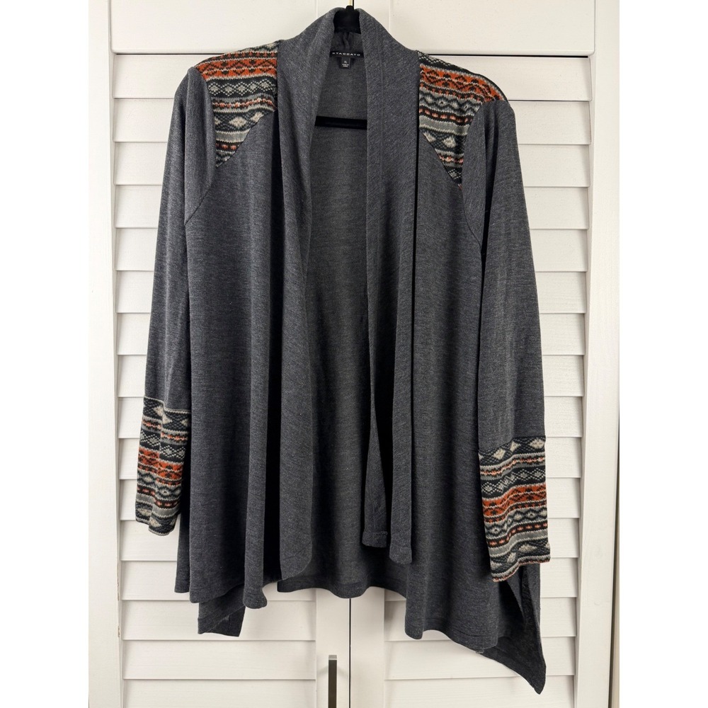 Staccato Open Front Cardigan Womens XL Charcoal Gray Aztec Print Knit